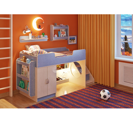 Кровать-чердак для мальчика Легенда 2.4 с полками, спальное место 160х80 см